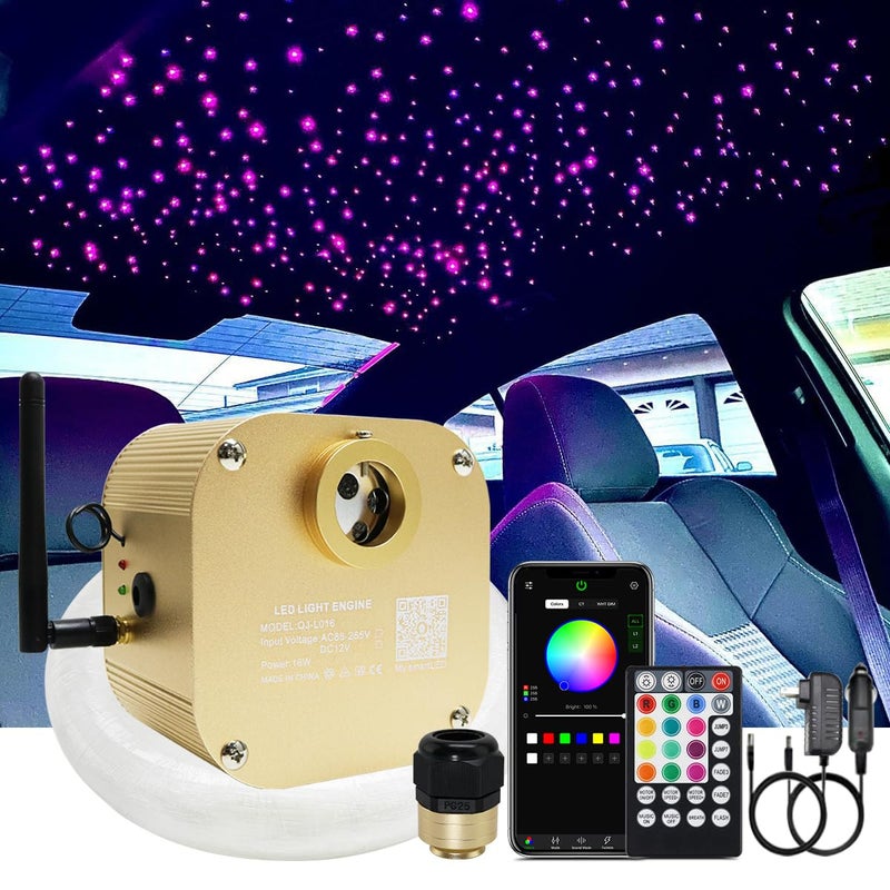 AKEPO 16W RGBW Twinkle APP Control Fiber Optic Lights, Music Activated+430pcs*9.8ft/3m (0.03+0.04+0.06in) Mixed Optical Fibers+Remote for Starlight Headliner Car Truck/Home Star Ceiling Light Kit - Image 1
